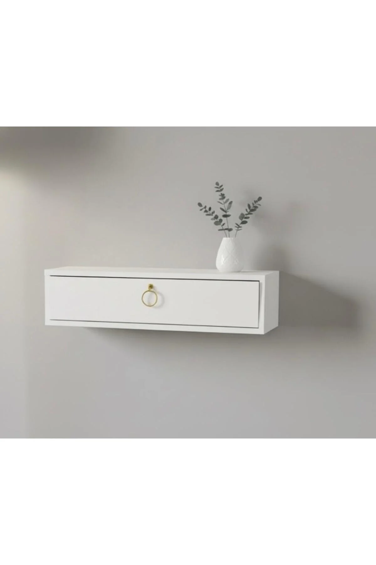 80 cm Beyaz Kapaklı Dresuar Salon Antre Hol Oturma Odası GOLD HALKA Kulplu Dolap Dresuar