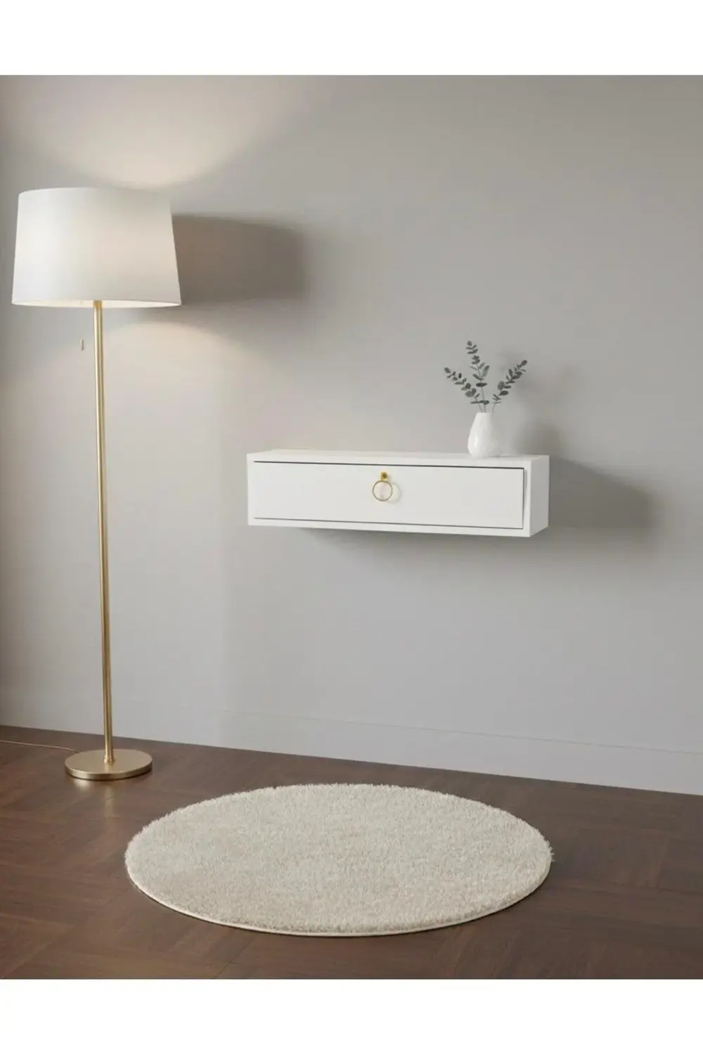 Gkmhome 80 Cm Beyaz Kapaklı Dresuar Salon Antre Hol Oturma Odası Gold Hal