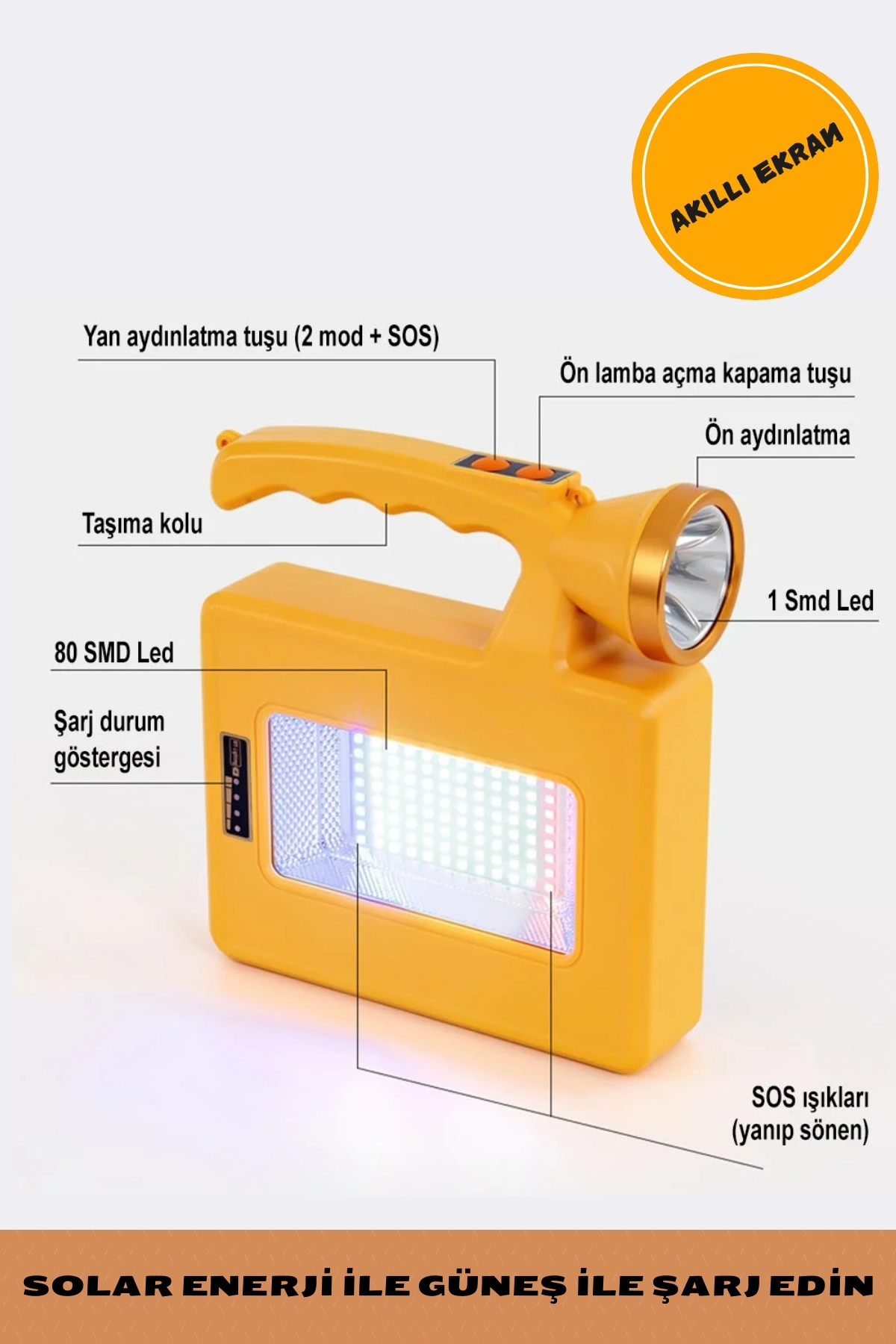 80 LED Beyaz Işık  Kırmızı ve Mavi Işık El Feneri Yüksek Güçlü Kamp Balıkçı Acil Durum İkaz Lambası