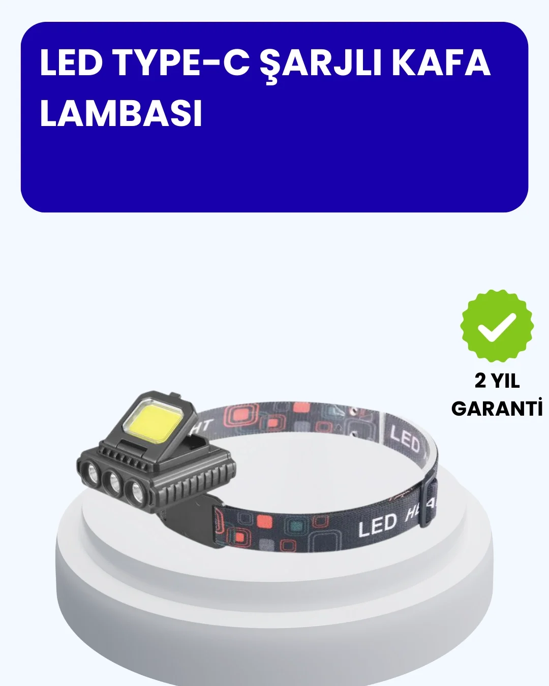 800 Lumen LED Kafa Lambası COB ve XPE Led Type C Şarjlı Ayarlanabilir