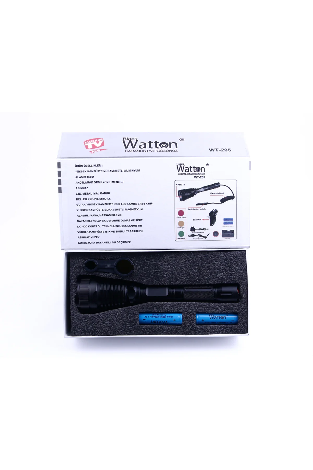 800 Lümen T6 Özel Avcı Feneri Watton Wt-205 Siyah