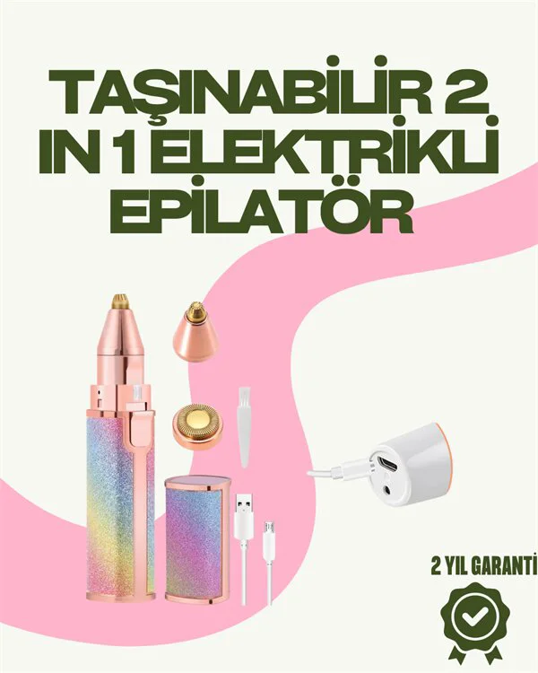 8000 RPM Taşınabilir Epilatör – Kaş Düzeltici ve Dudak Epilatörlü, Pille Çalışan, USB Şarjlı
