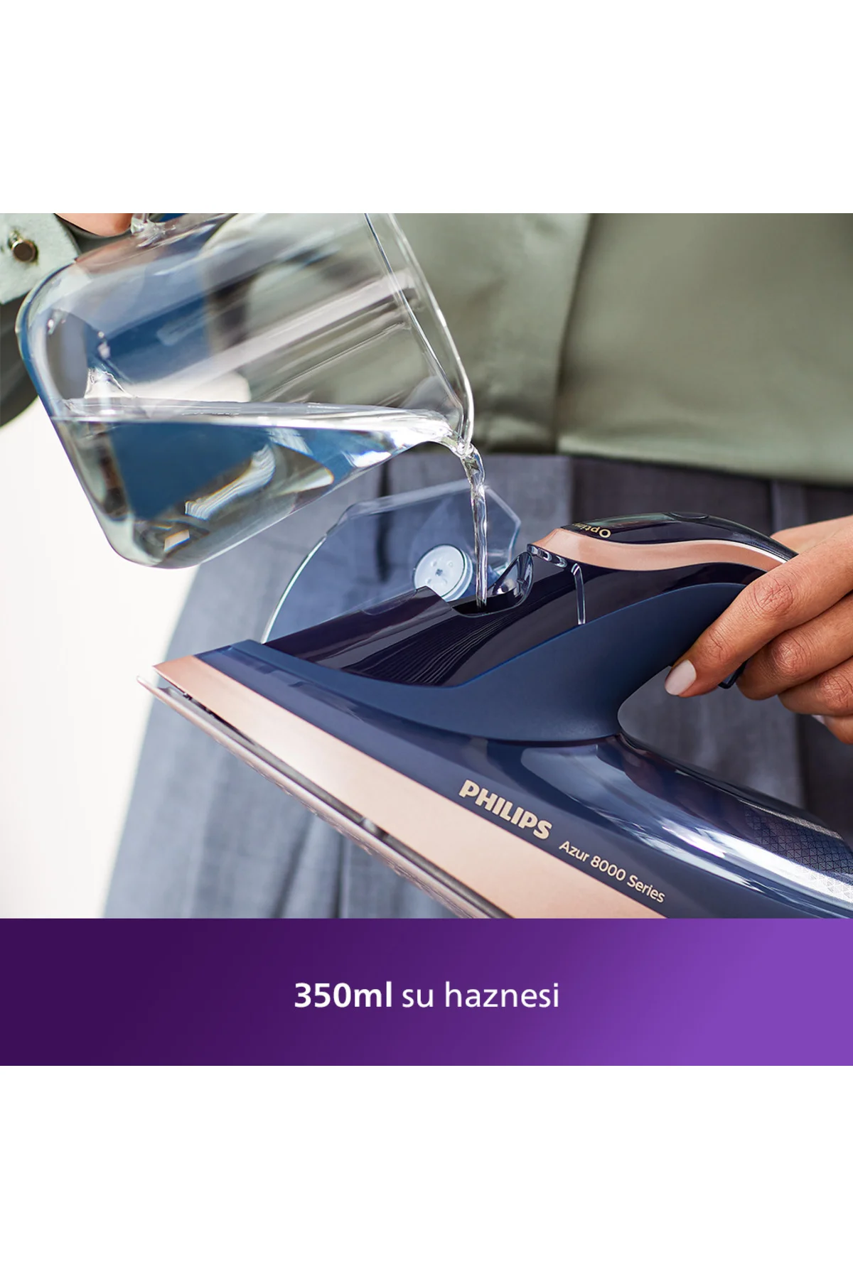 8000 Serisi Azur Buharlı Ütü, 3000W, 260 g Turbo Şok Buhar, Sıfır