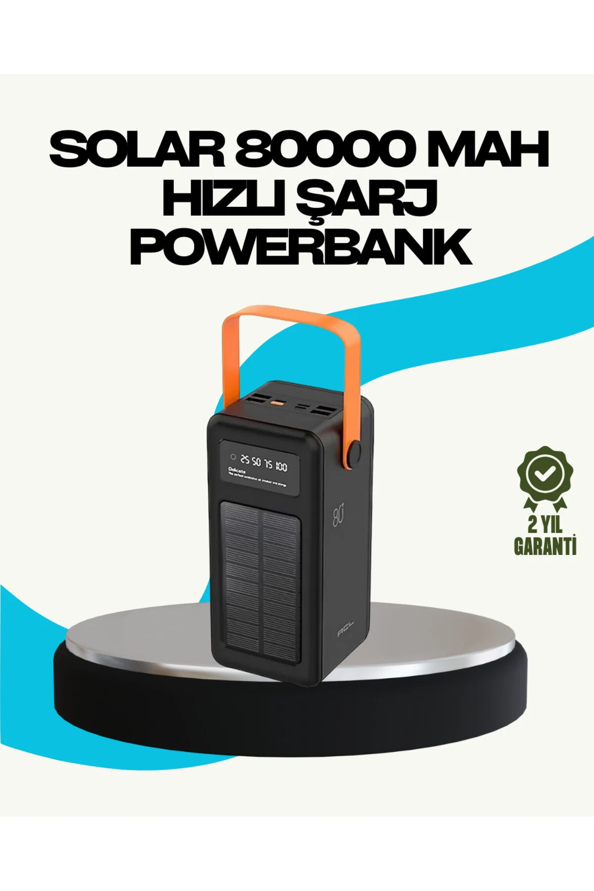 80000 mAh Güneş Enerjili Powerbank 4 Kablolu Type C Lightning Mic