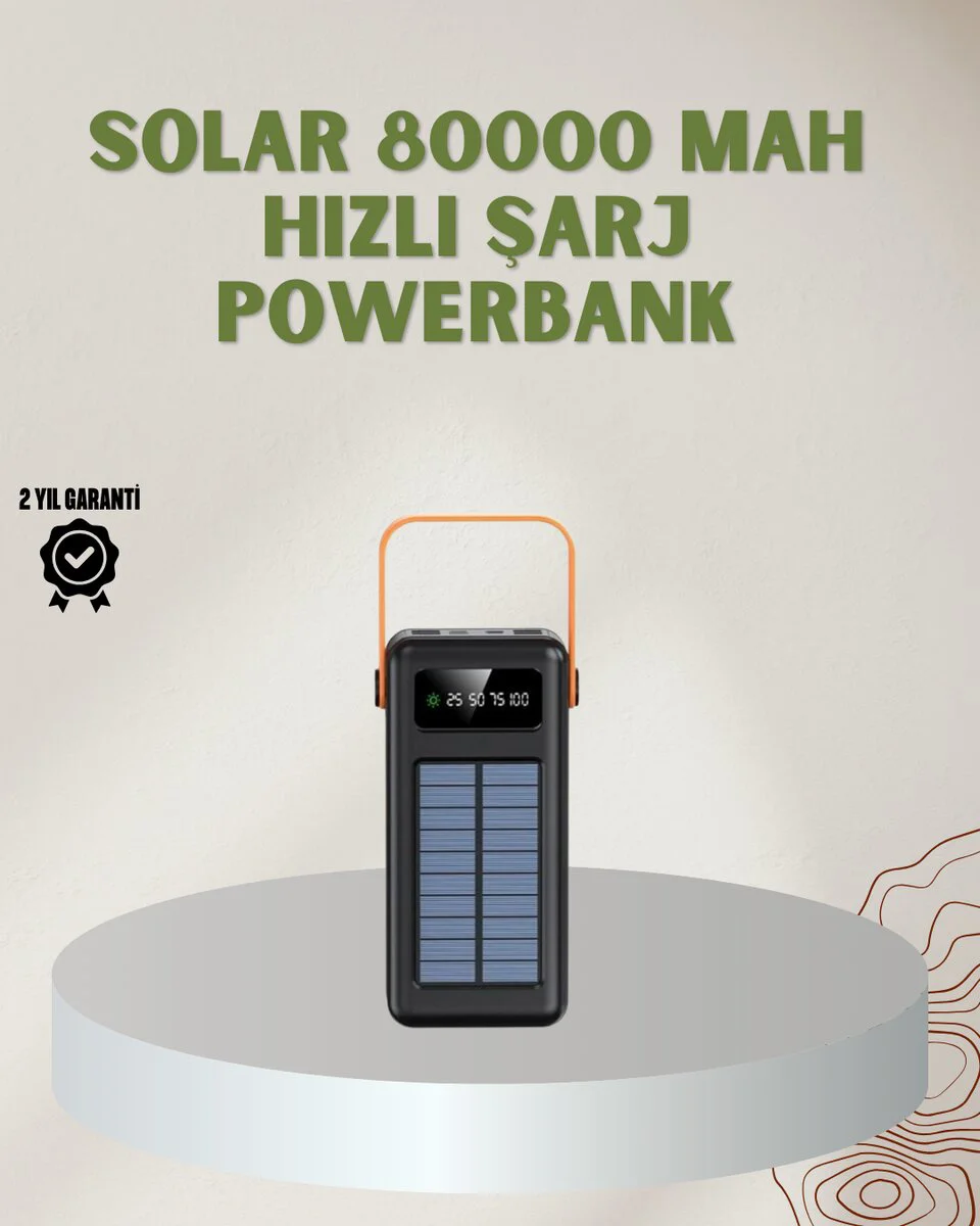 80000 mAh Solar Fenerli Powerbank Çoklu Kablolu Taşınabilir Şarj Cihazı - Sonsuz Enerji