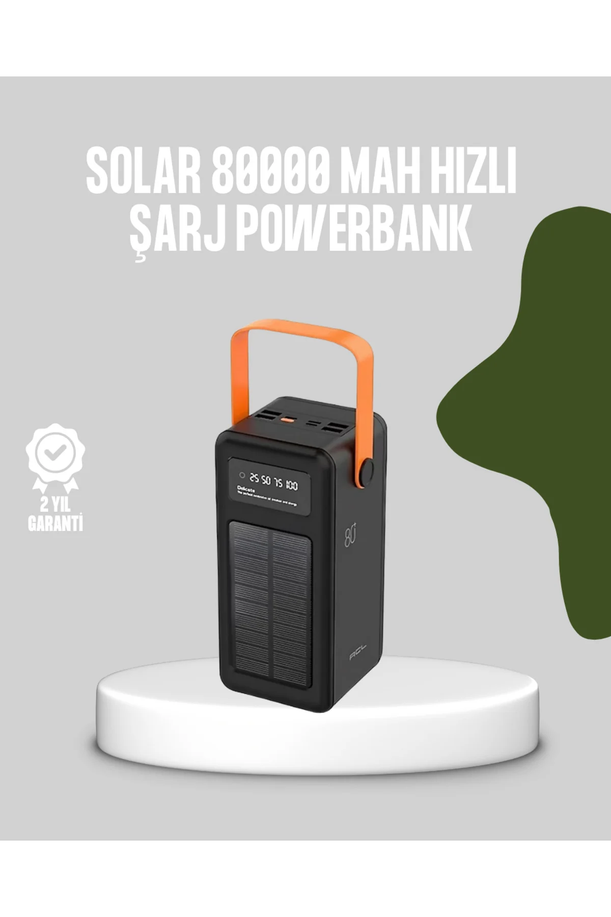 80000 mAh Solar Powerbank Göstergeli Fenerli Hızlı Şarj Taşınabil