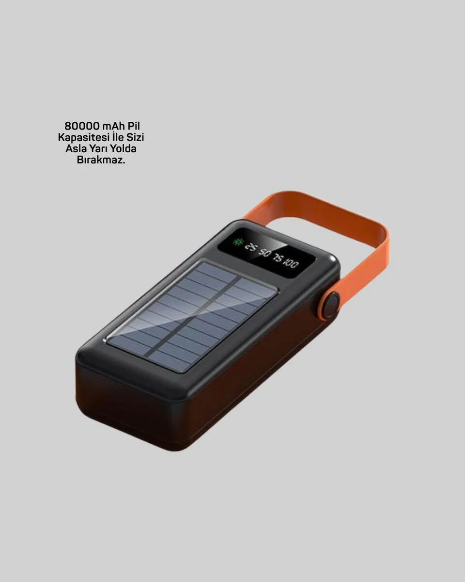 80000 mAh Solar Powerbank ve LED Fenerli Taşınabilir Şarj Cihazı