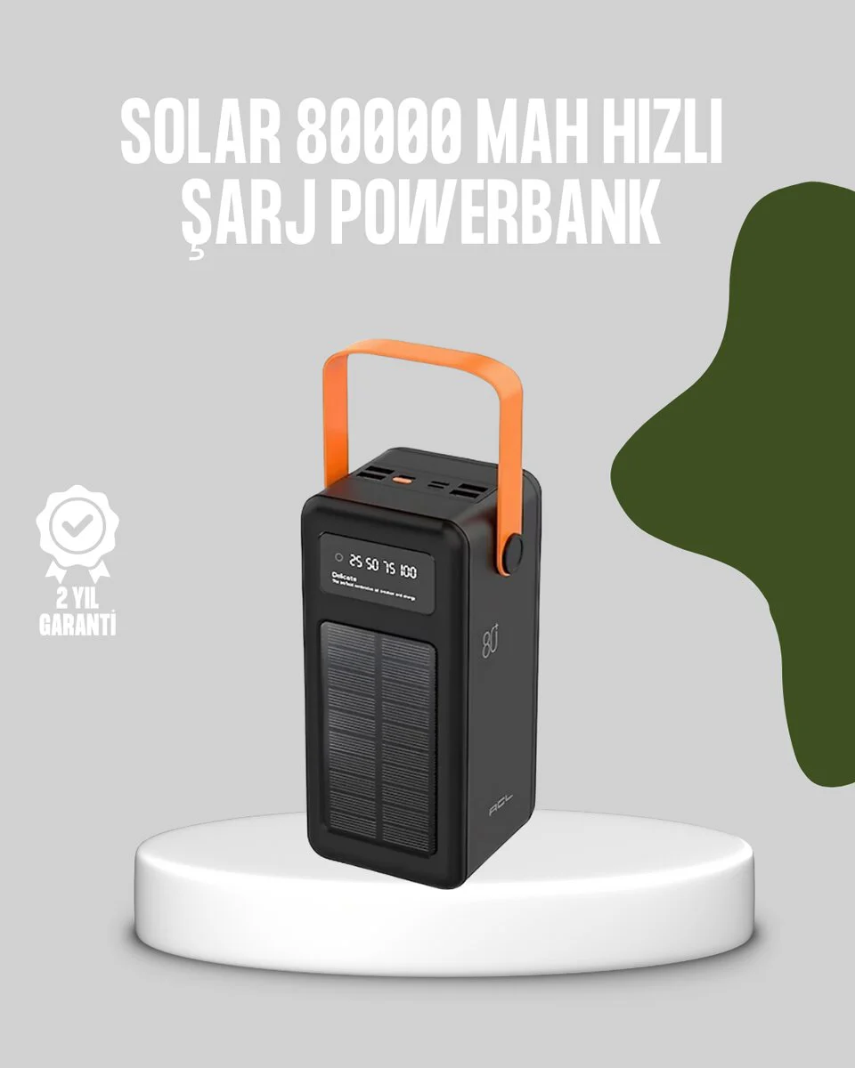 80000 mAh Solar Powerbank ve LED Fenerli Taşınabilir Şarj Cihazı