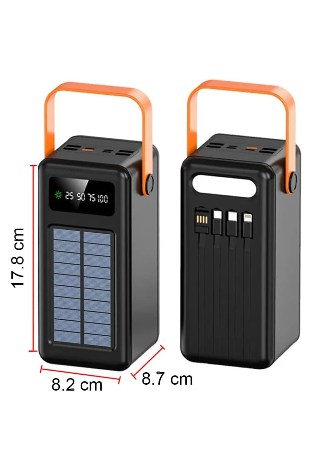 80000 mAh Solar Taşınabilir Şarj Cihazı, Dijital Ekranlı, LED Işı