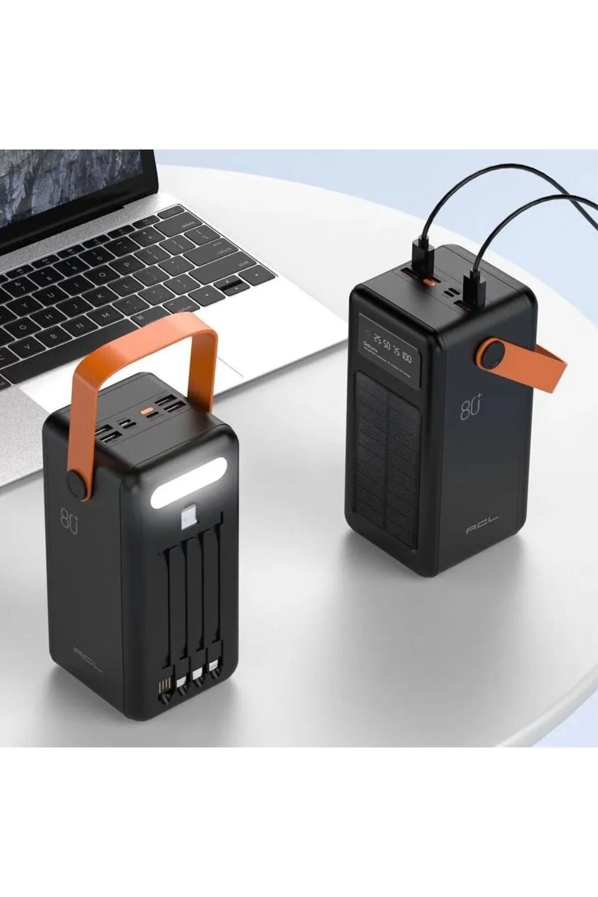 80000 mAh Solar Taşınabilir Şarj Cihazı, Dijital Ekranlı, LED Işı