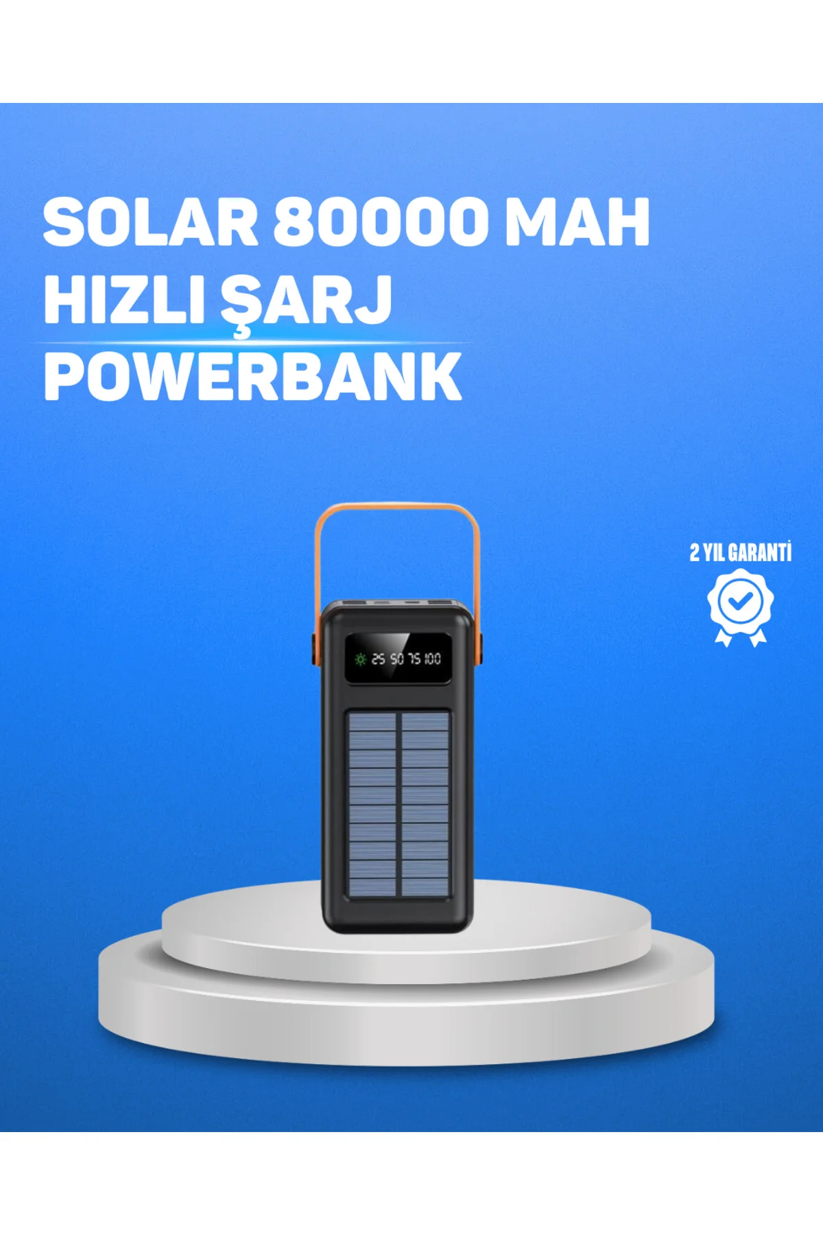 80000 mAh Yüksek Kapasiteli Powerbank Göstergeli Solar Şarj Cihaz