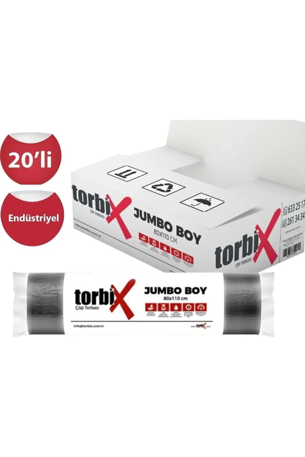 80*110 Endüstriyel Jumbo Çöp Poşeti 400 Gr 20 Rulo Paket