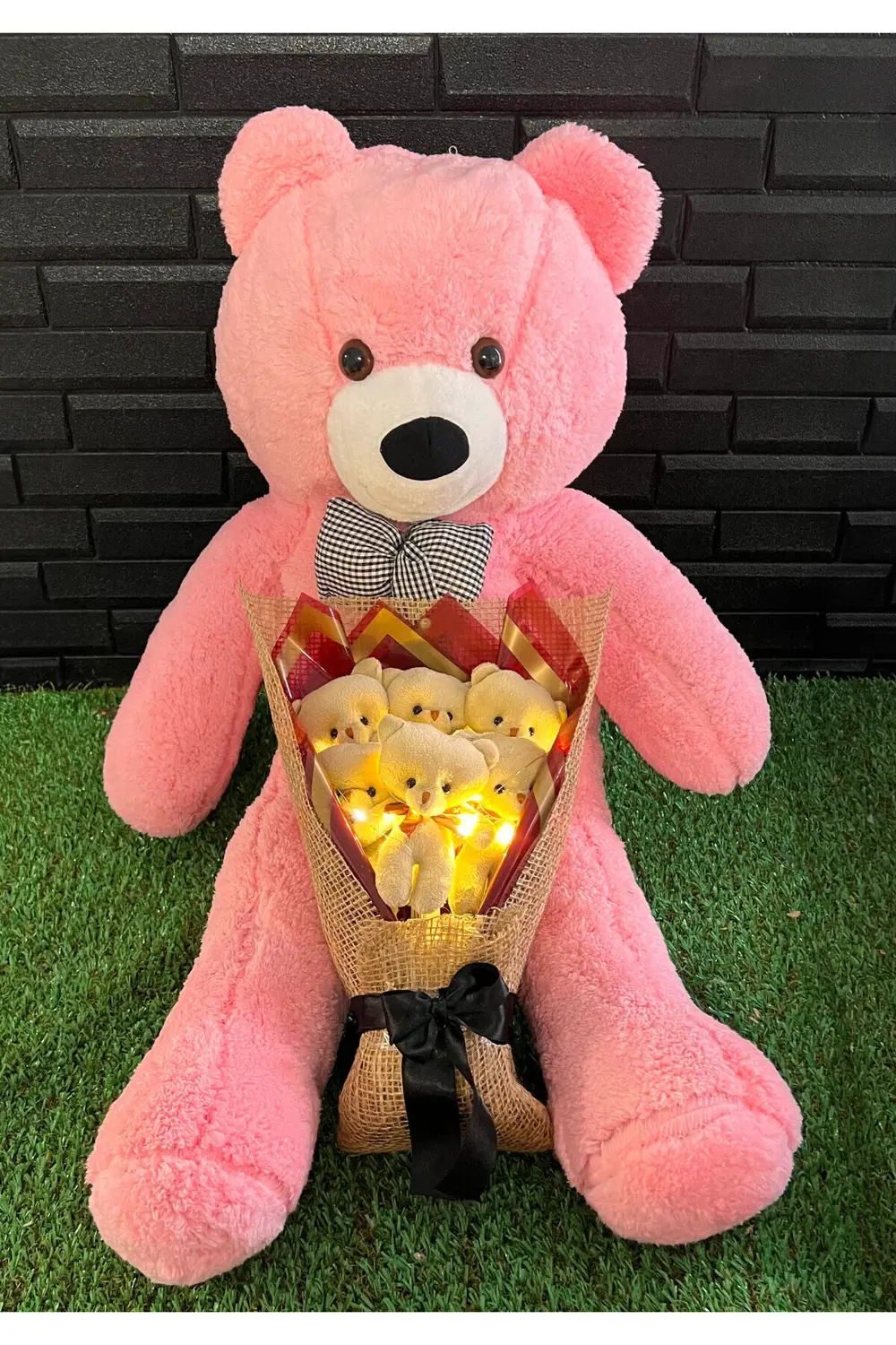 80cm Pembe Ayıcık ve Ledli Ayıcık Buketi Hediye Sepeti - Sevgiliy