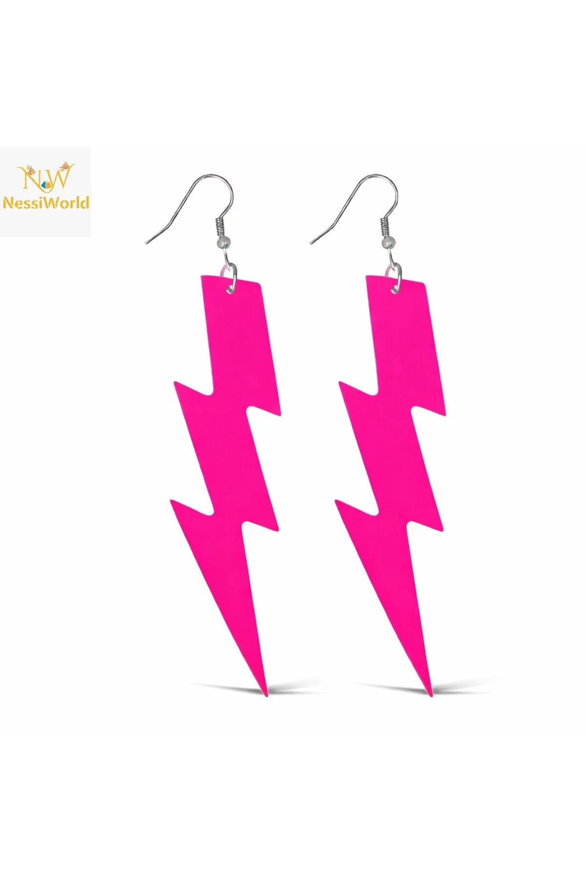 80’ler 90'lar Retro Neon Pembe Şimşek Küpe 10 cm