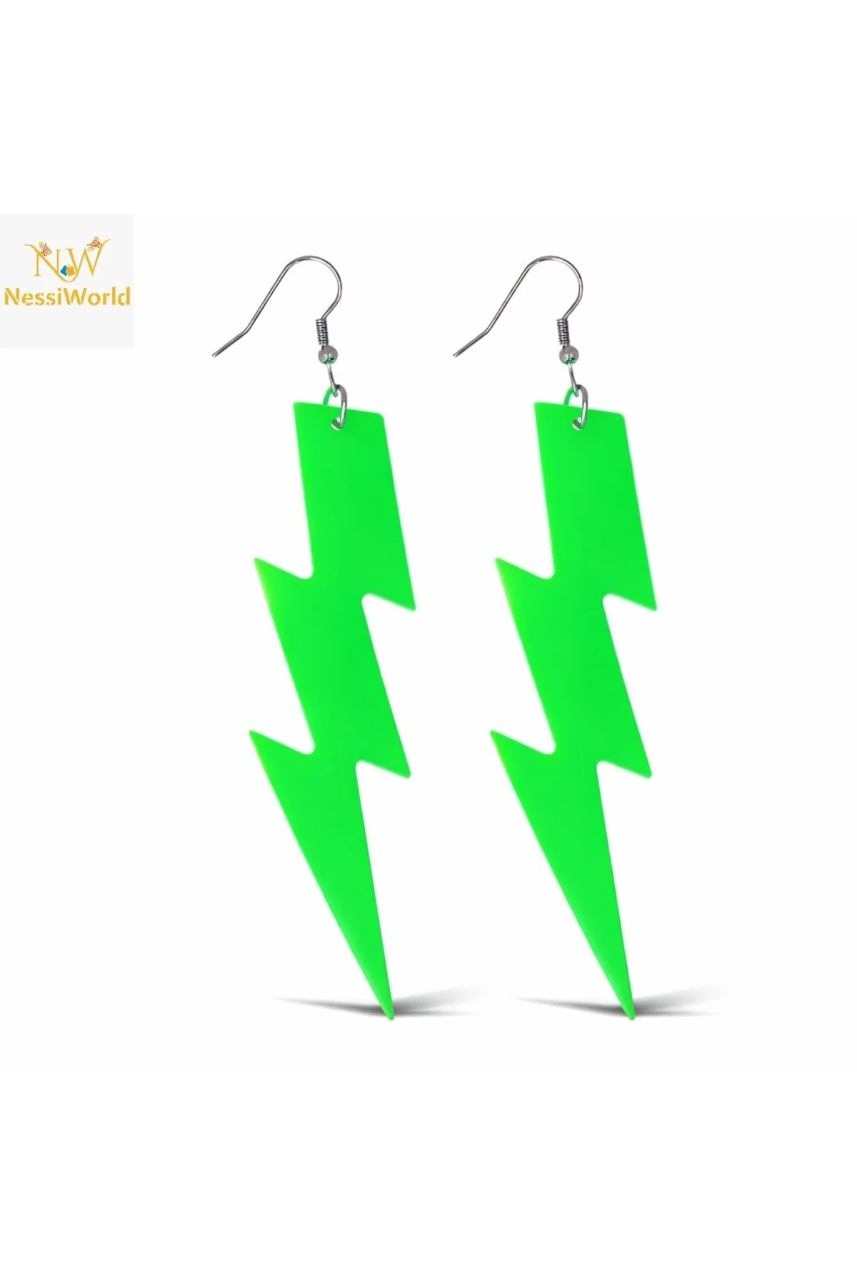 80’ler 90'lar Retro Neon Yeşil Şimşek Küpe 10 cm