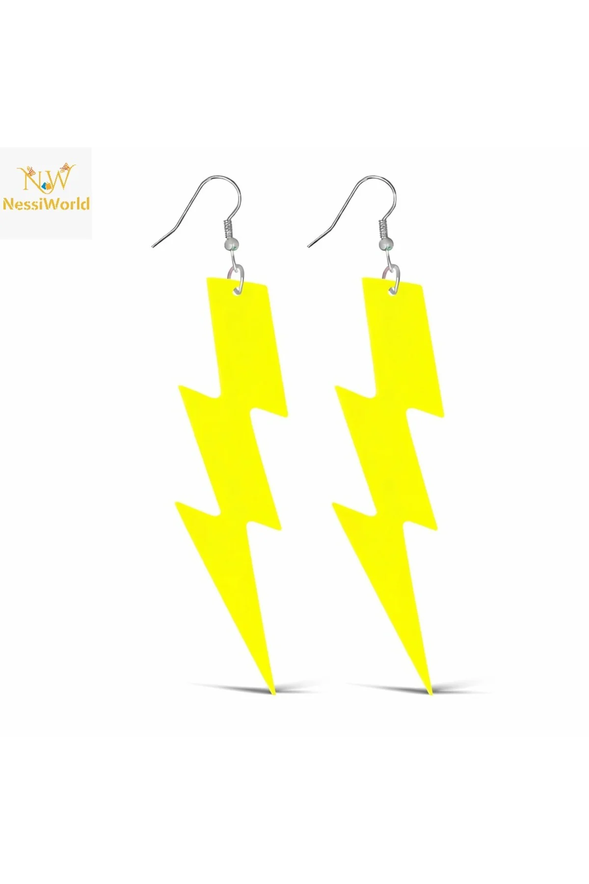80’ler 90'lar Retro Neon Sarı Şimşek Küpe 10 cm