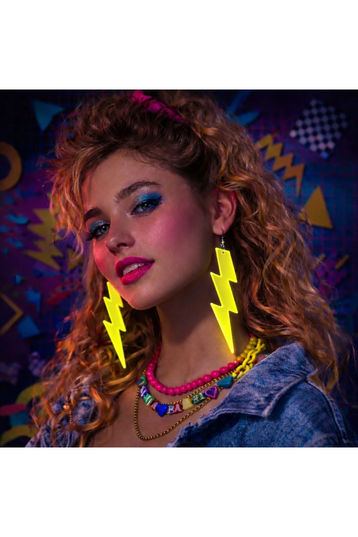 80’ler 90&amp;#39;lar Retro Neon Sarı Şimşek Küpe 10 cm