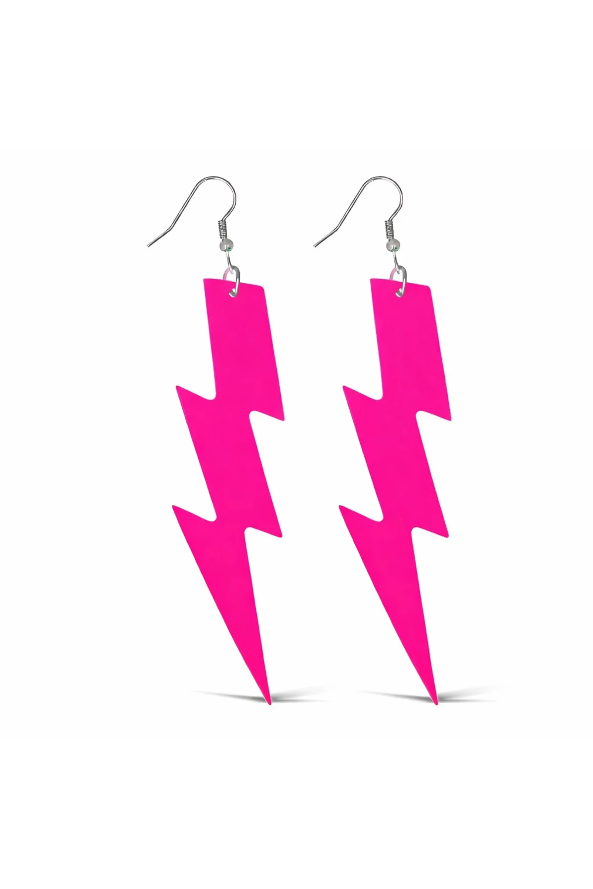 80’ler 90&amp;#39;lar Retro Neon Pembe Şimşek Küpe 10 cm