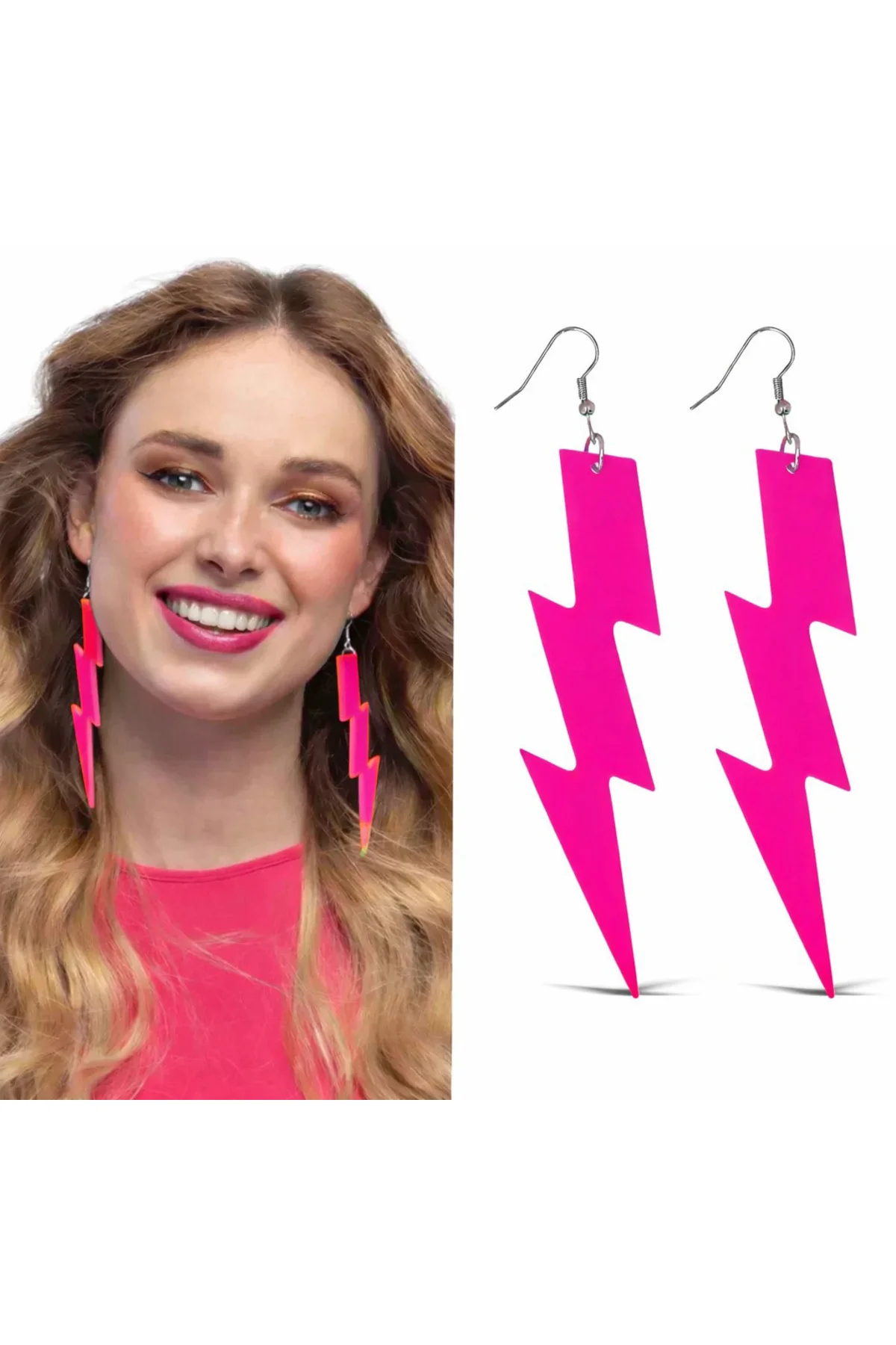 80’ler 90'lar Retro Neon Pembe Şimşek Küpe 10 cm 80’ler 90'lar Retro Neon Pembe Şimşek Küpe 10 cm