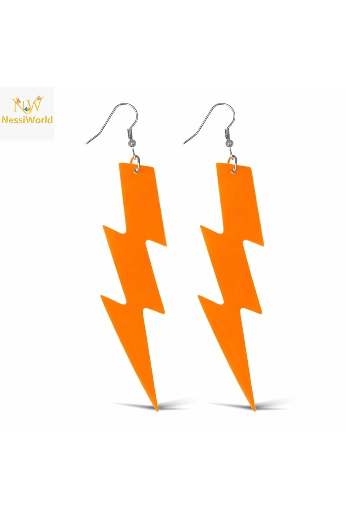 80’ler 90&amp;#39;lar Retro Neon Turuncu Şimşek Küpe 10 cm