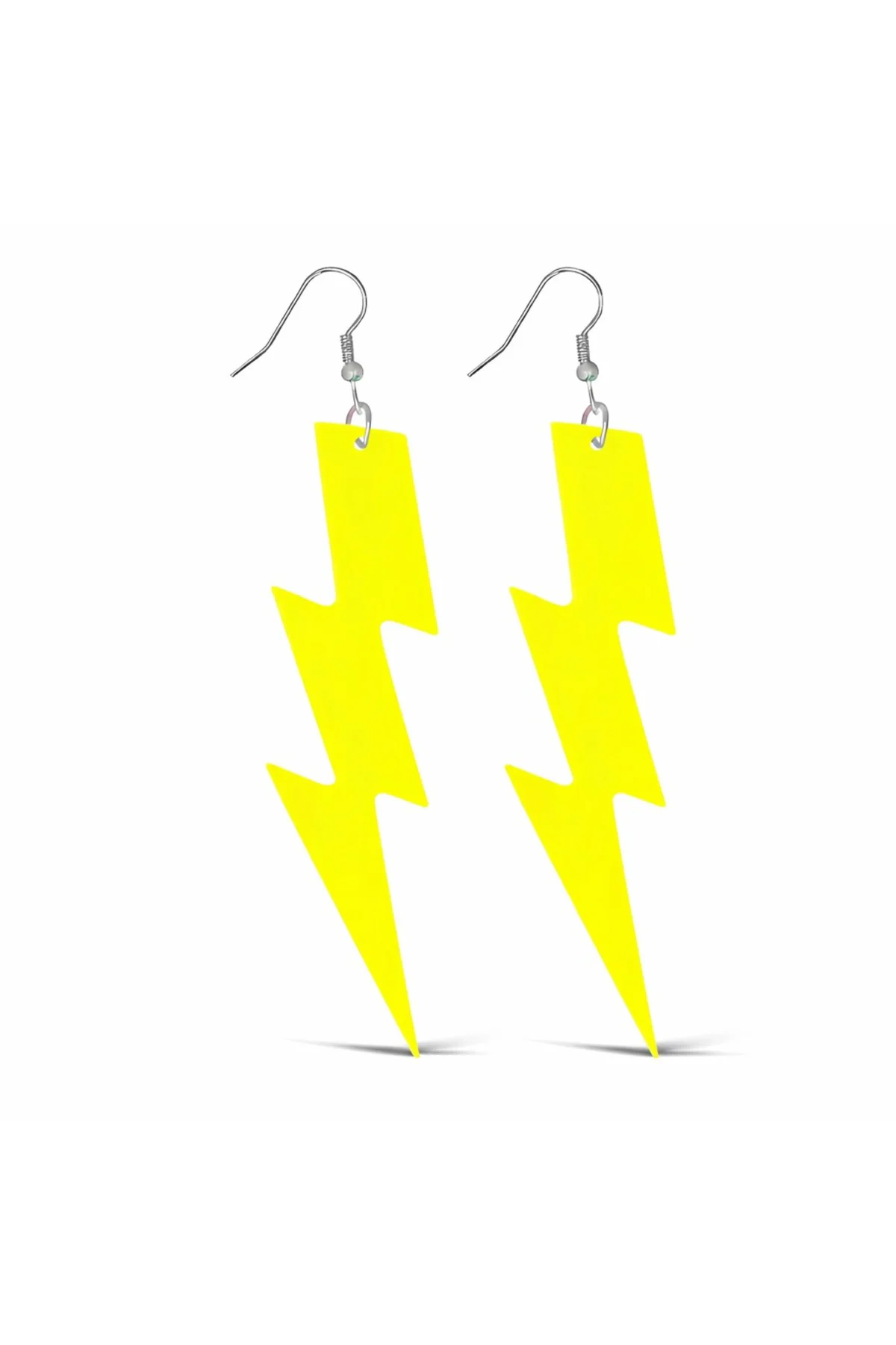 80’ler 90&amp;#39;lar Retro Neon Sarı Şimşek Küpe 10 cm