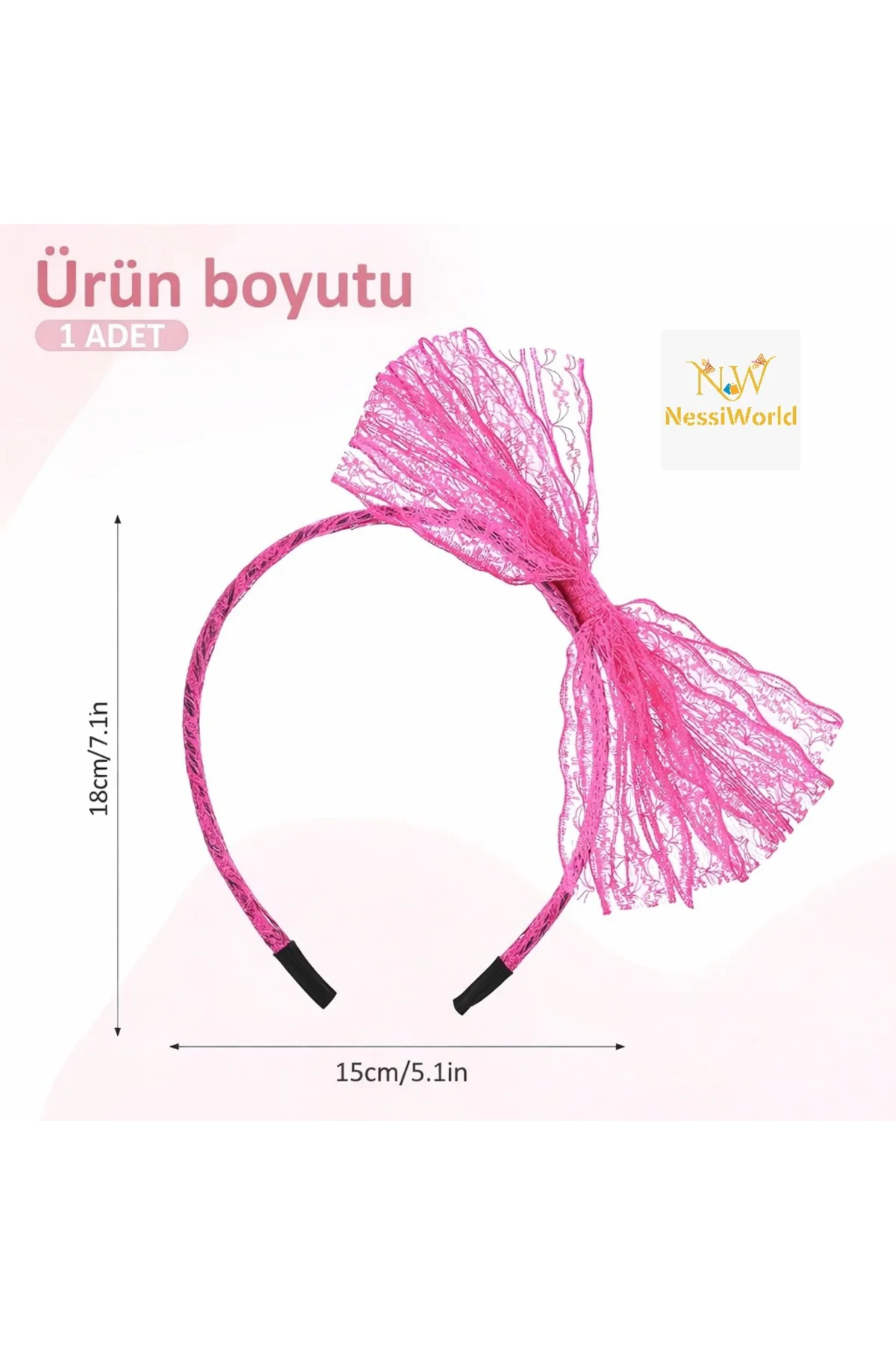 80’ler 90’lar Neon Pembe Dantel Taç Fiyonklu