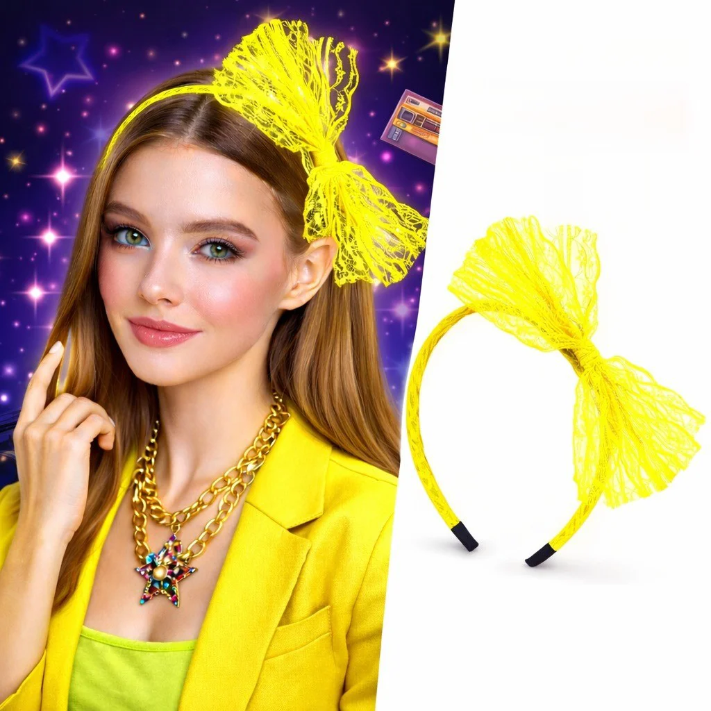 80’ler 90’lar Neon Sarı Dantel Taç Fiyonklu 80’ler 90’lar Neon Sarı Dantel Taç Fiyonklu