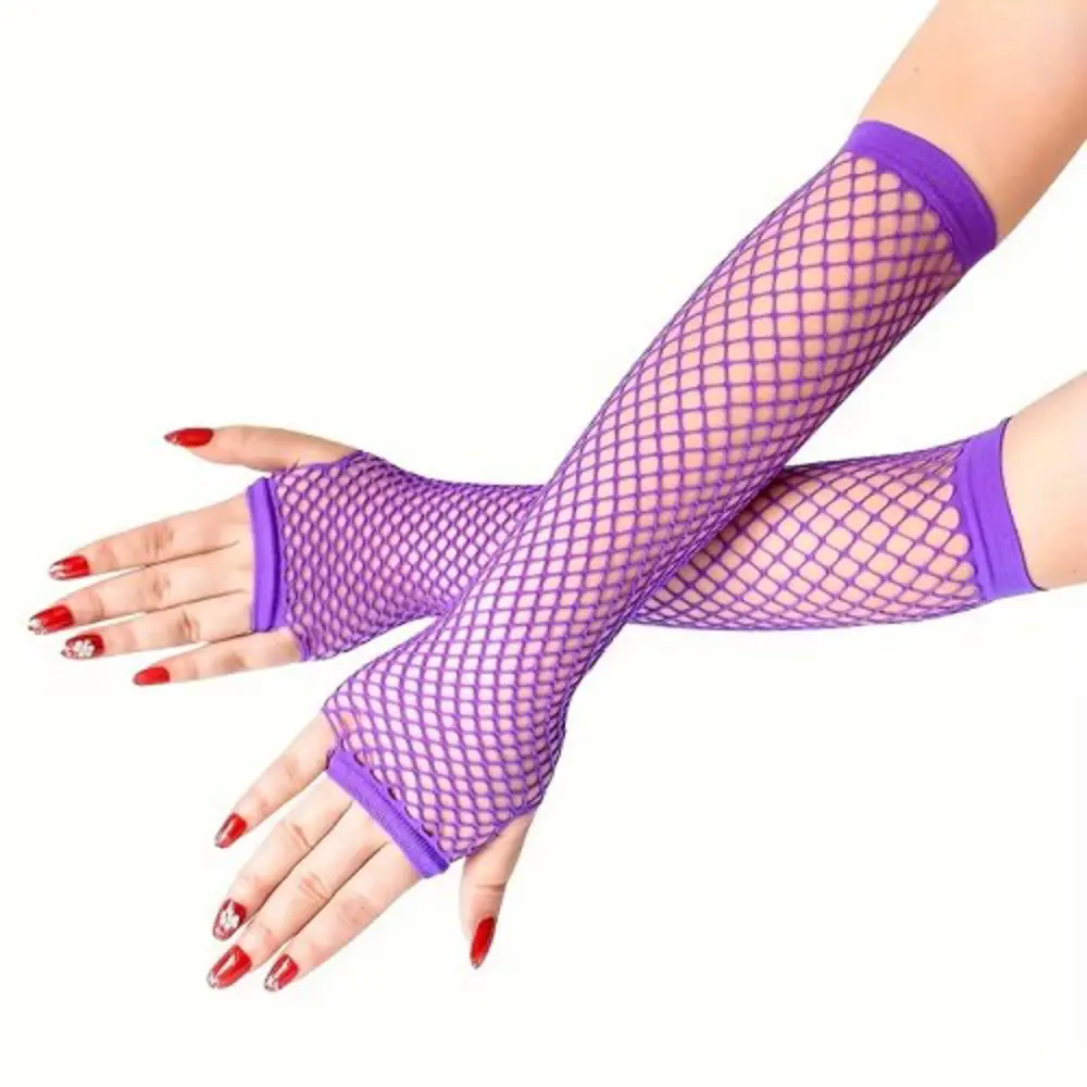 80’ler 90’lar Retro Mor File Parmaksız Eldiven 26 cm