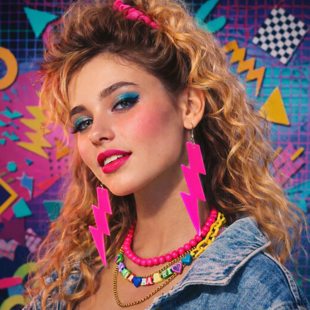80'ler 90'lar Retro Neon Pembe Şimşek Küpe - 10 cm Iddialı Aksesuar