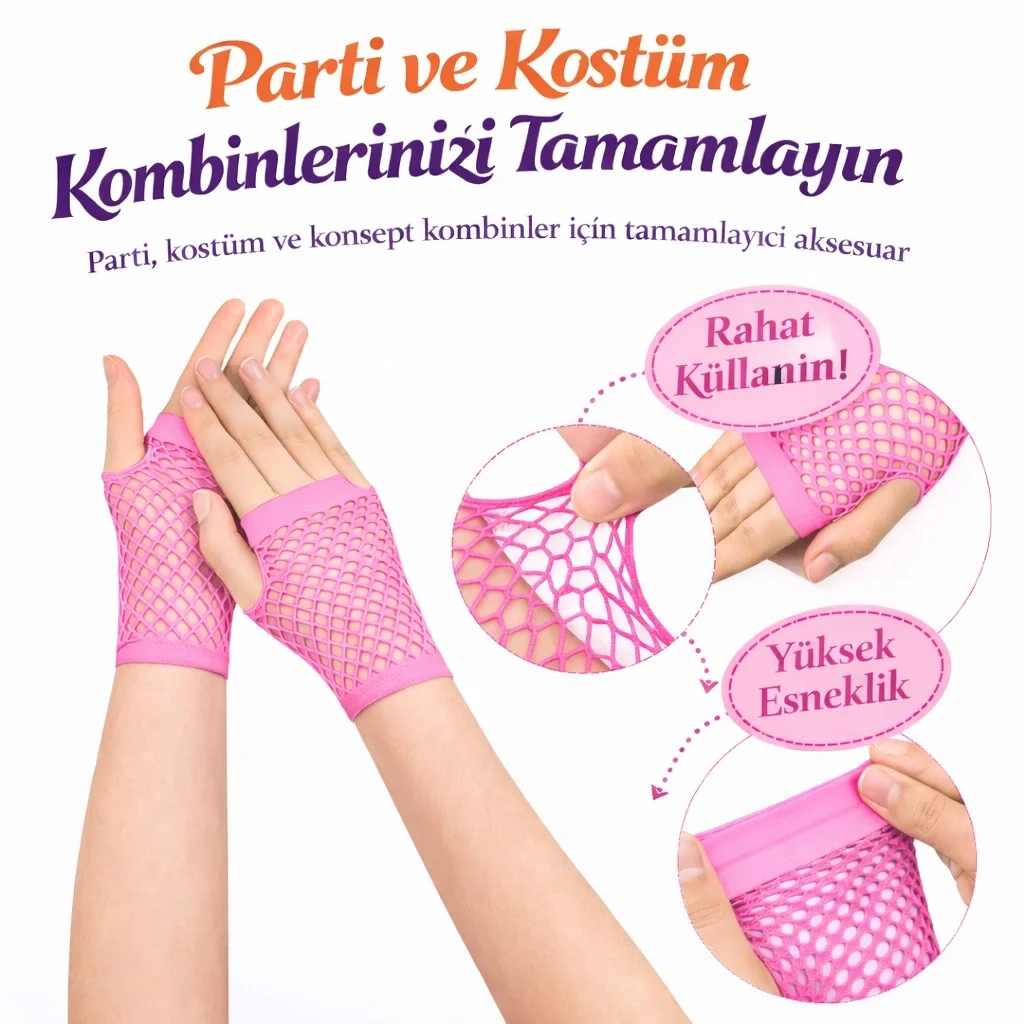 80’ler 90’lar Retro Neon Pembe File Parmaksız Kısa Eldiven 11 Cm 80’ler 90’lar Retro Neon Pembe File Parmaksız Kısa Eldiven 11 Cm - Görsel 2