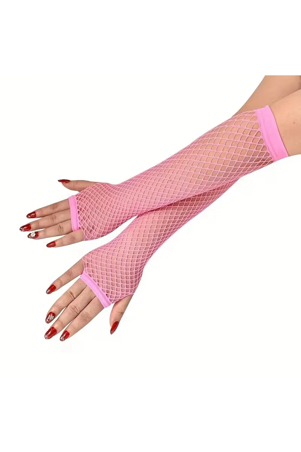 80’ler 90’lar Retro Neon Pembe File Parmaksız Eldiven 26 cm