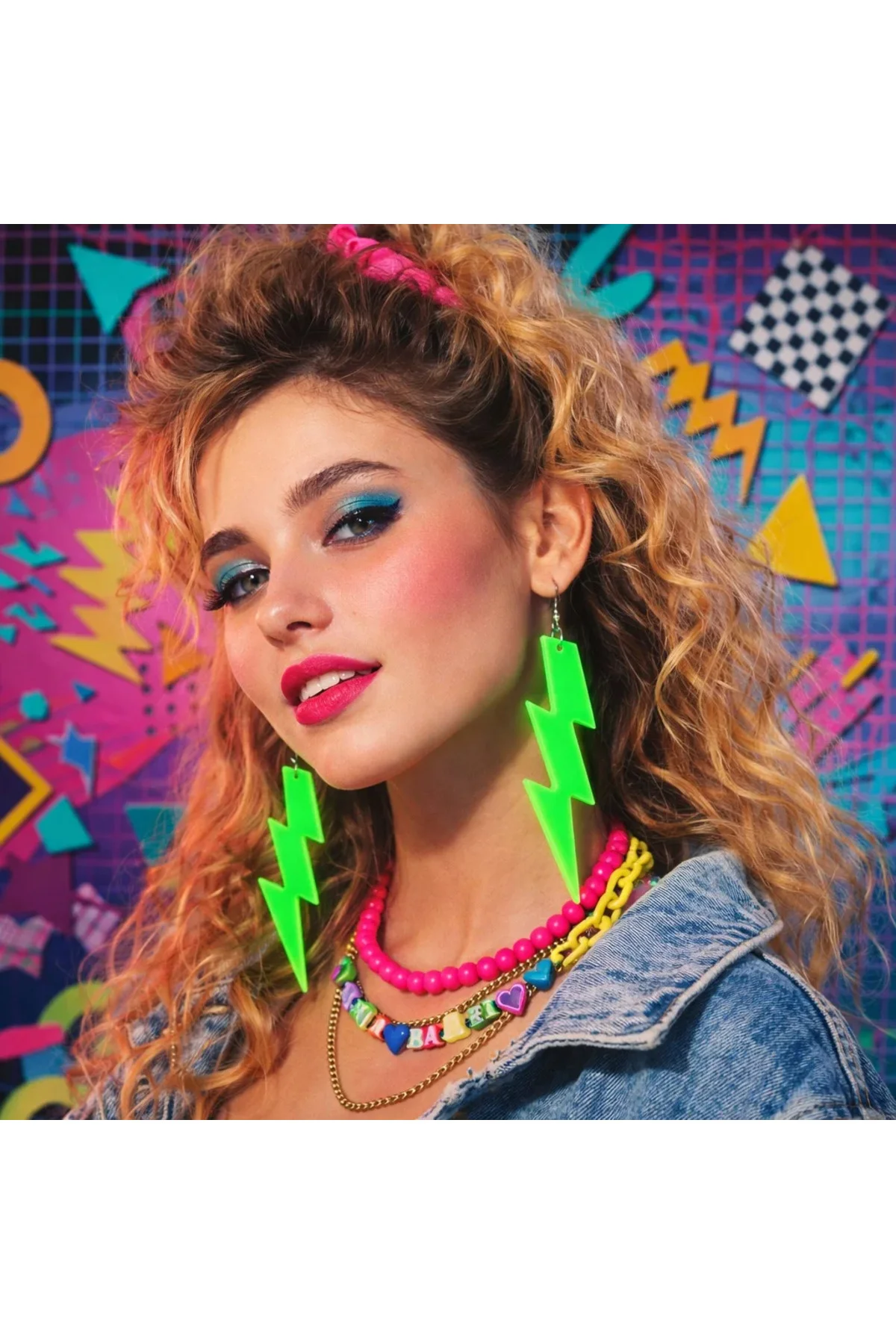 80’ler 90'lar Retro Neon Yeşil Şimşek Küpe 10 cm