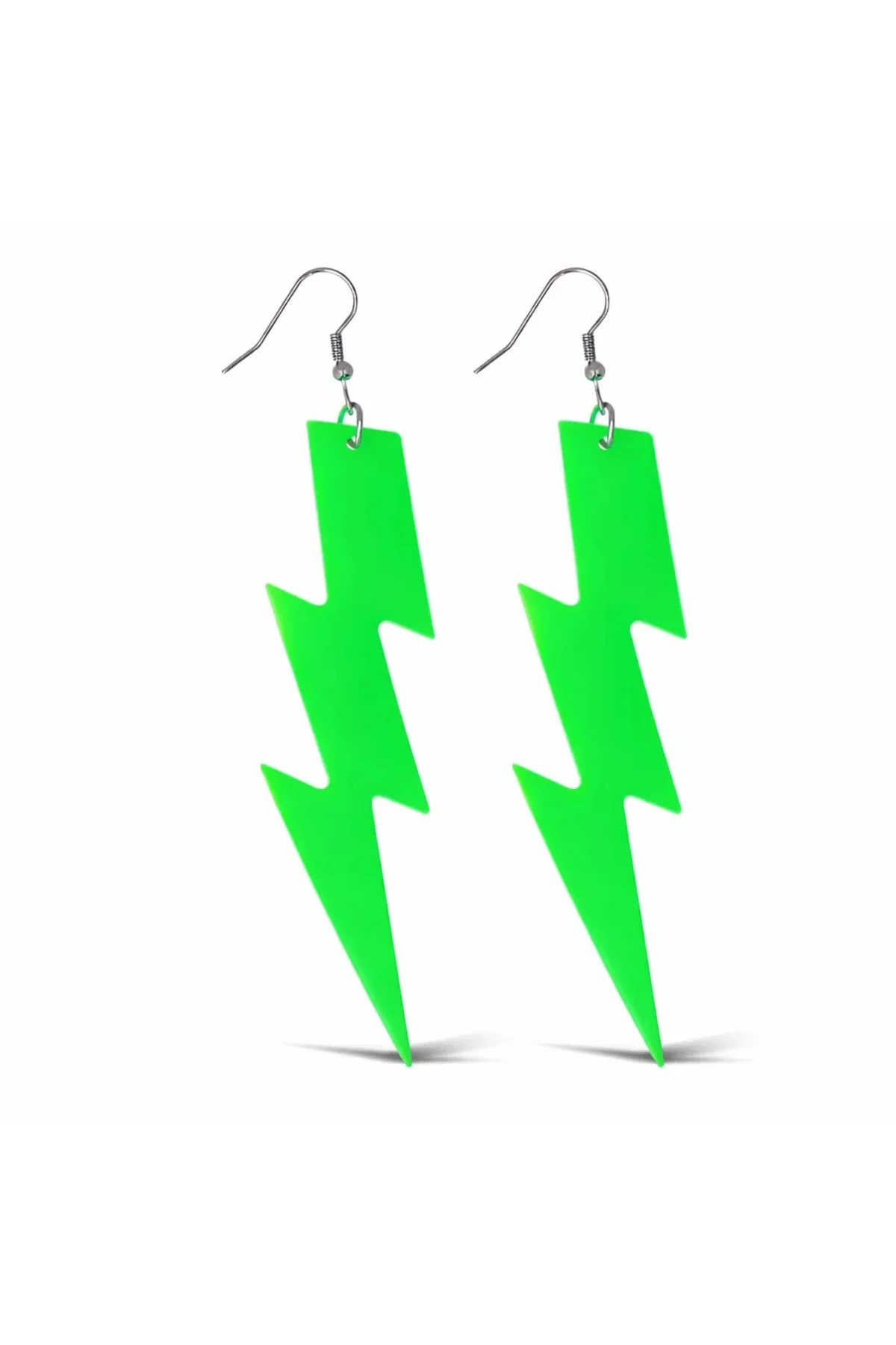 80’ler 90'lar Retro Neon Yeşil Şimşek Küpe 10 cm