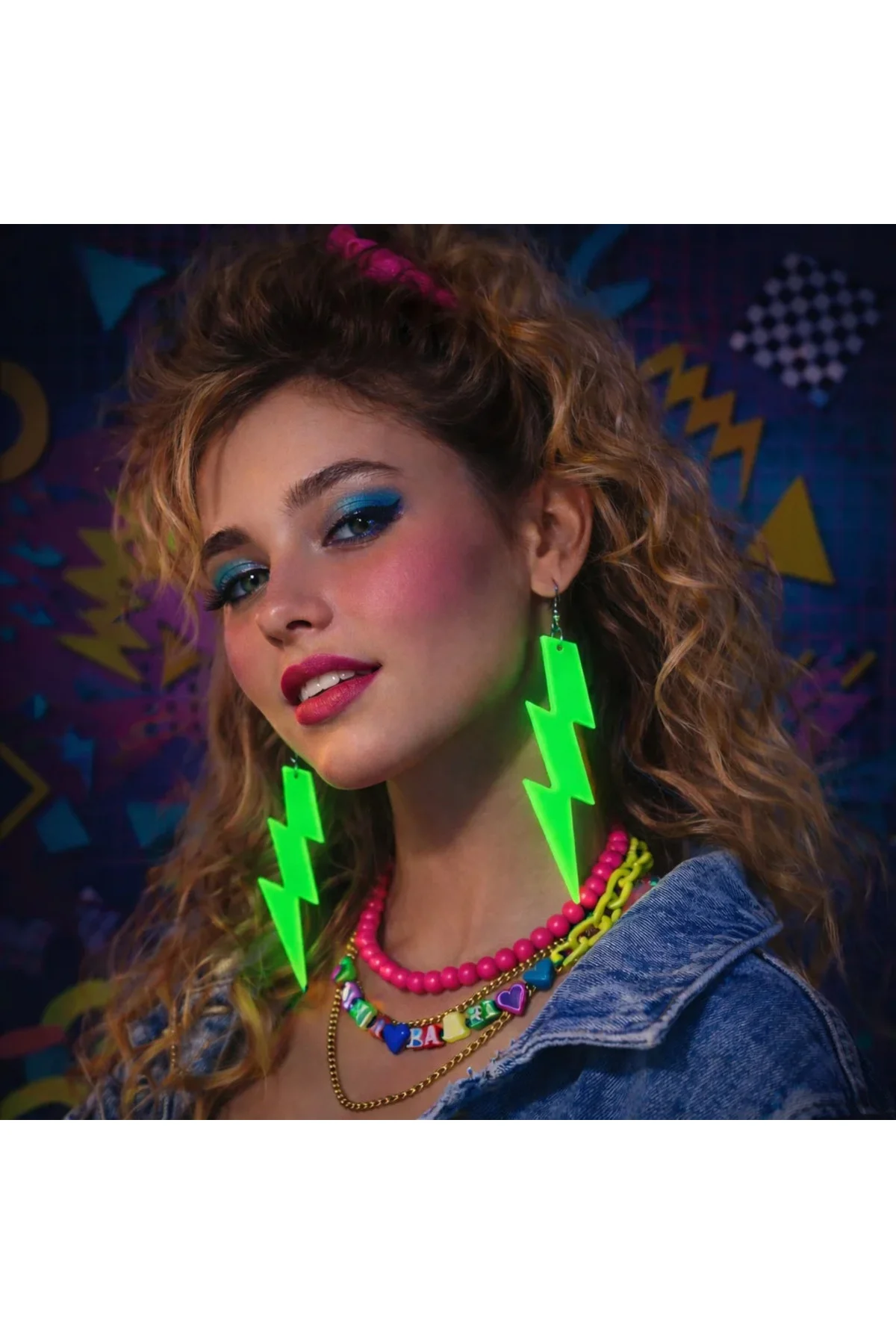 80’ler 90'lar Retro Neon Yeşil Şimşek Küpe 10 cm