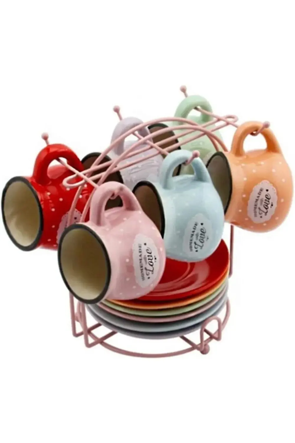 81007 6'lı Standlı Kahve Seti 13 Parça 6 Fincan 6 Tabak 1 Askılı