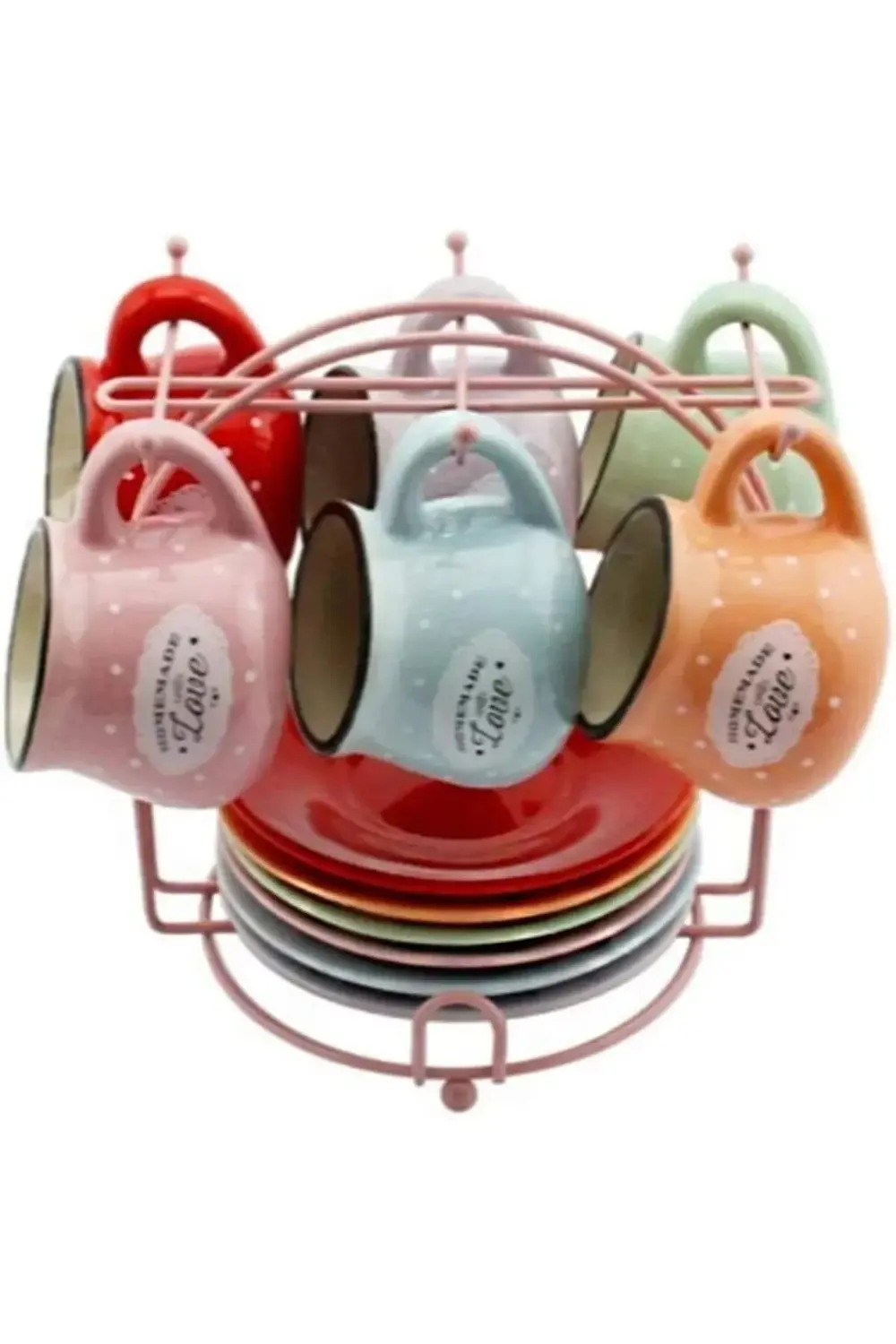 81007 6'lı Standlı Kahve Seti 13 Parça 6 Fincan 6 Tabak 1 Askılı