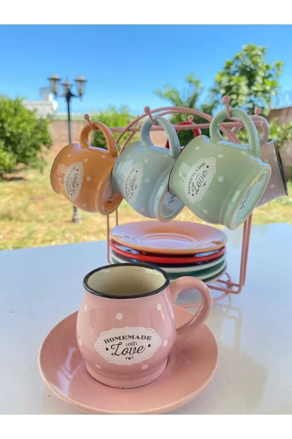 81008 6'lı Standlı Kahve Seti 13 Parça 6 Fincan 6 Tabak 1 Askılı