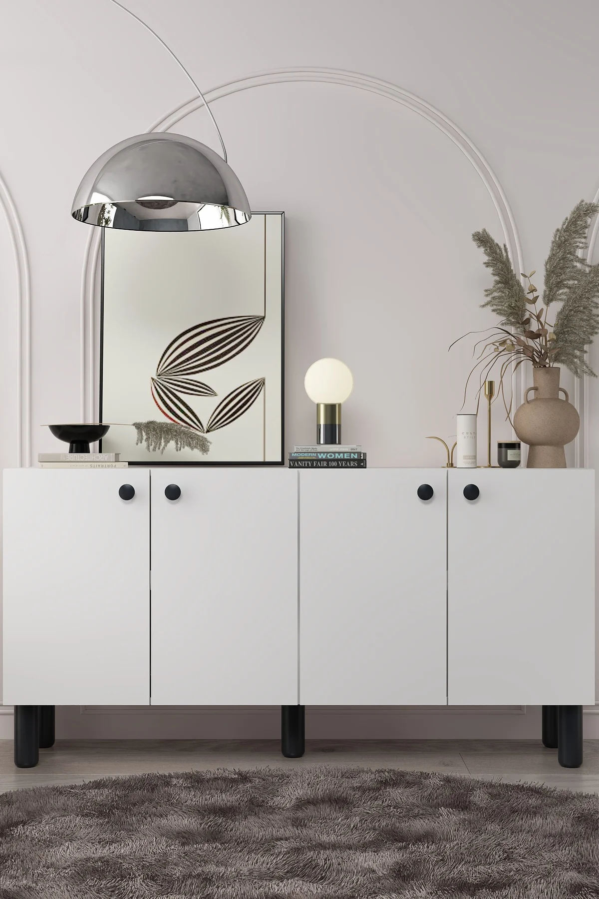 8197-1CT KB150 KONSOL TV ÜNİTESİ BEYAZ-SİYAH