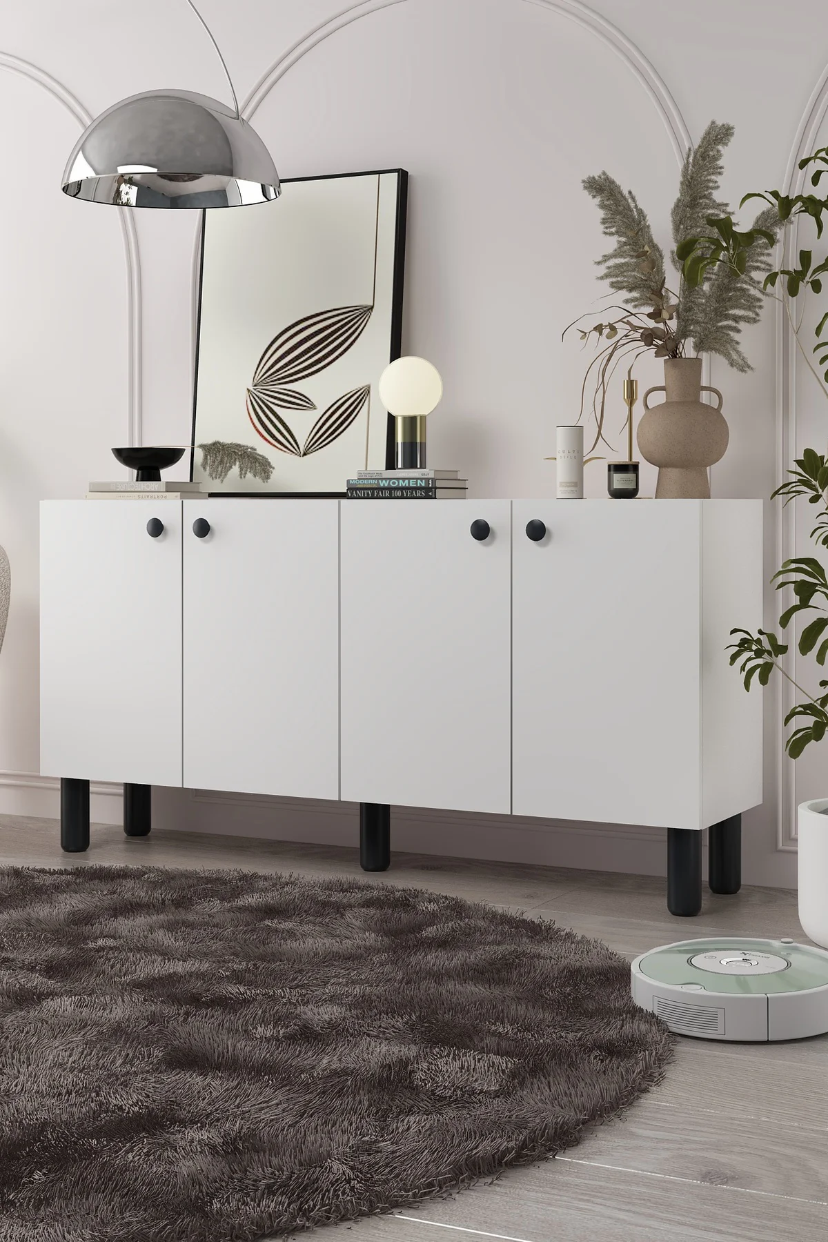 8197-1CT KB150 KONSOL TV ÜNİTESİ BEYAZ-SİYAH