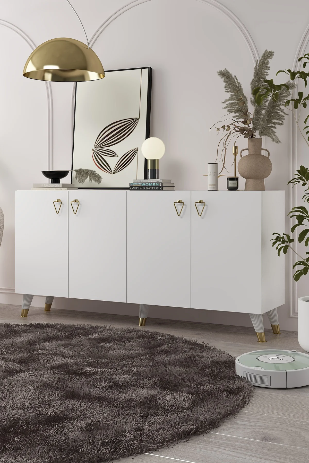 8199-1CT KB150 KONSOL, TV ÜNİTESİ BEYAZ-SİYAH