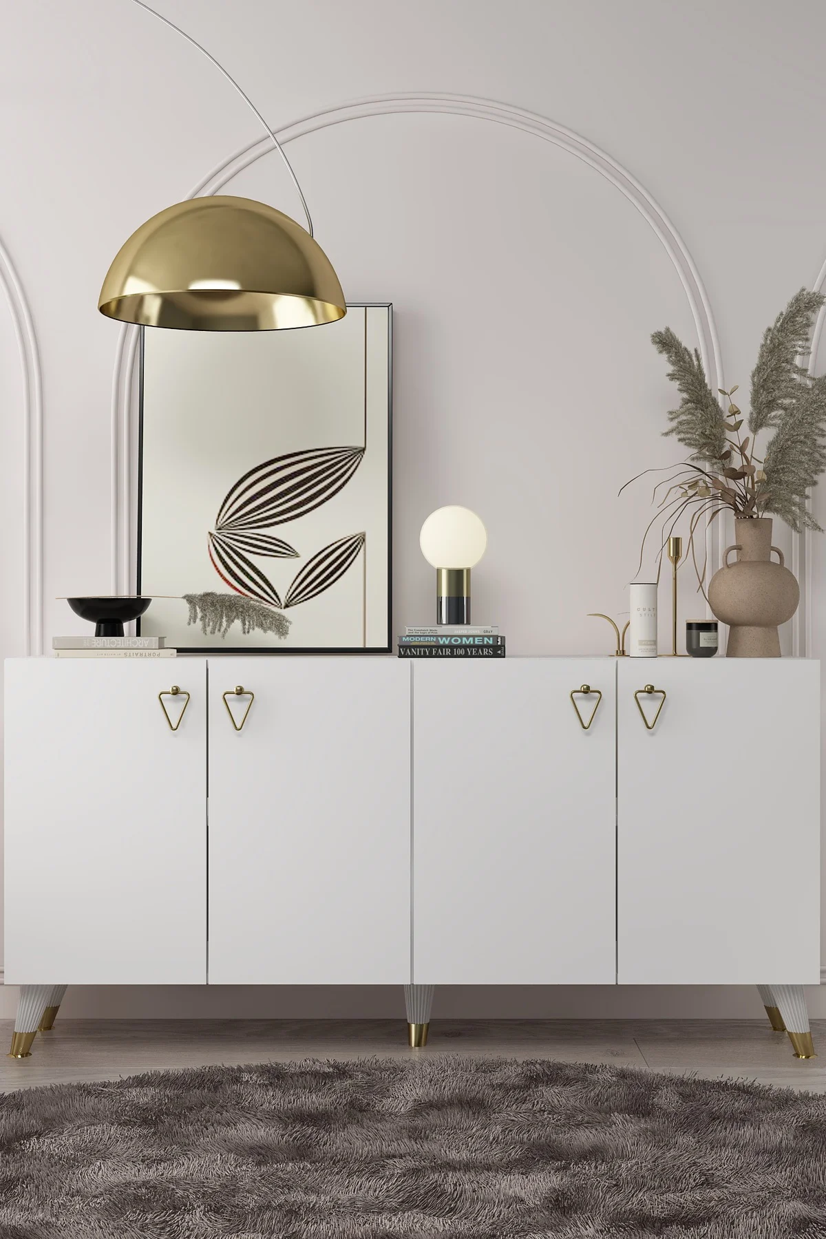 8199-1CT KB150 KONSOL, TV ÜNİTESİ BEYAZ-SİYAH