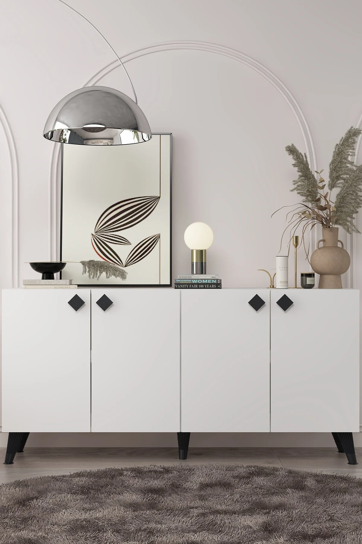 8200-1CT KB150 KONSOL, TV ÜNİTESİ BEYAZ-SİYAH