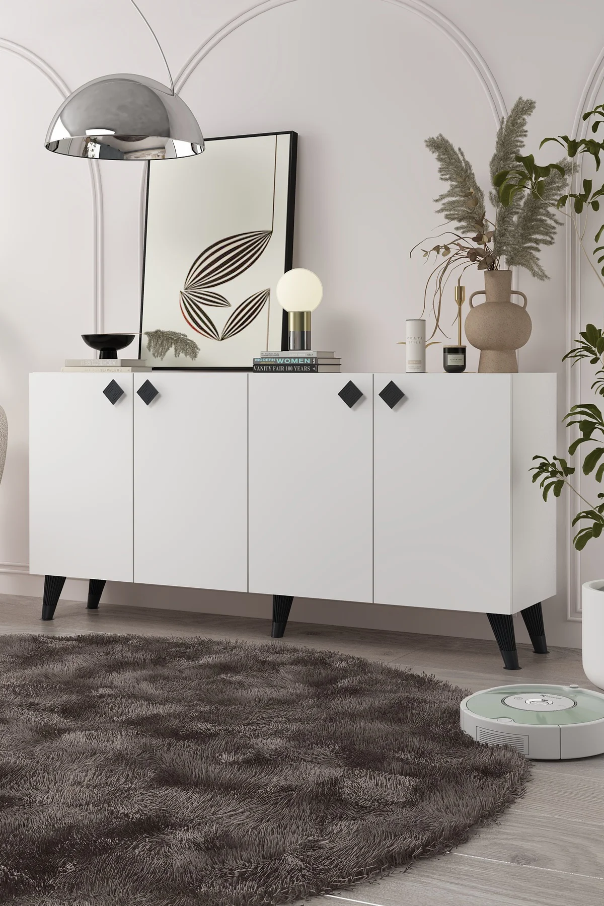 8200-1CT KB150 KONSOL, TV ÜNİTESİ BEYAZ-SİYAH