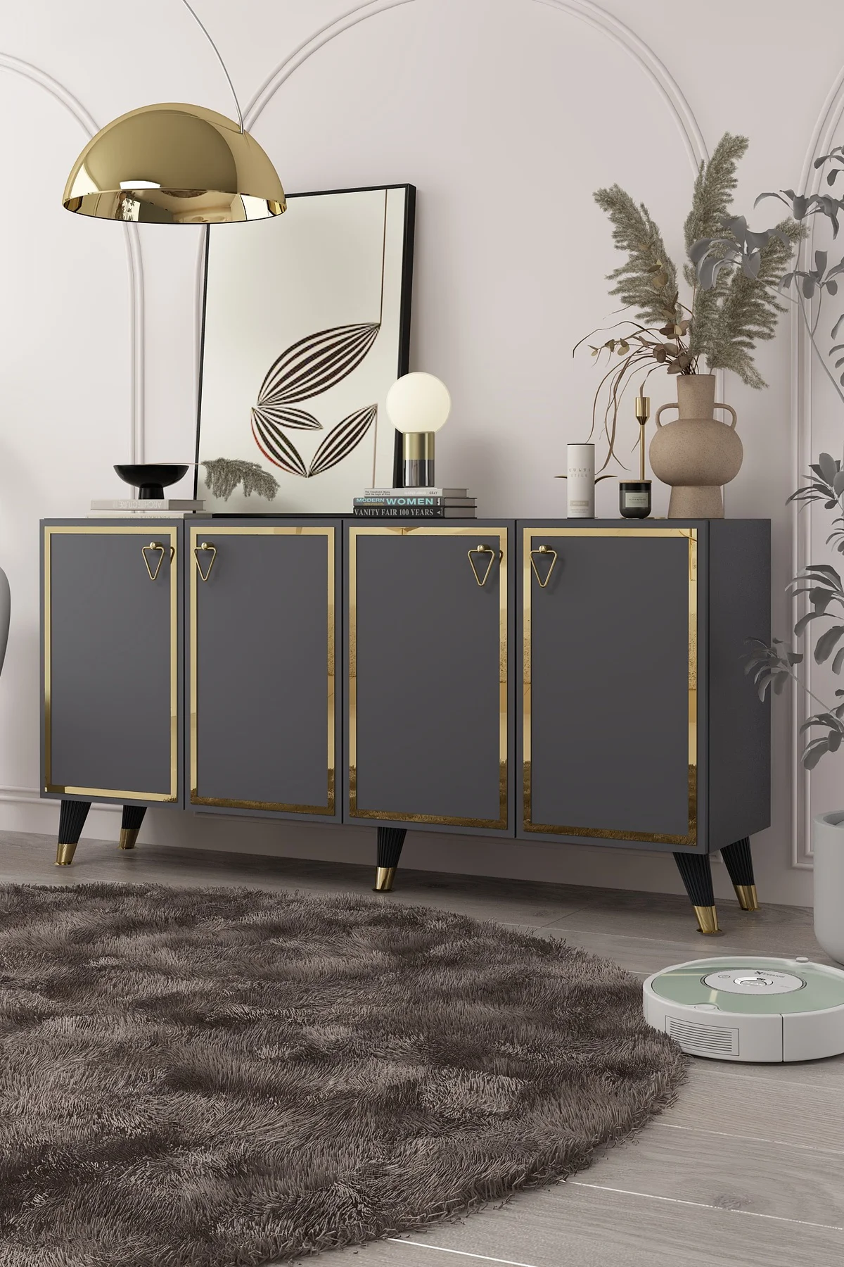 8204-1CT KB150 KONSOL, TV ÜNİTESİ ANTRASİT-ALTIN