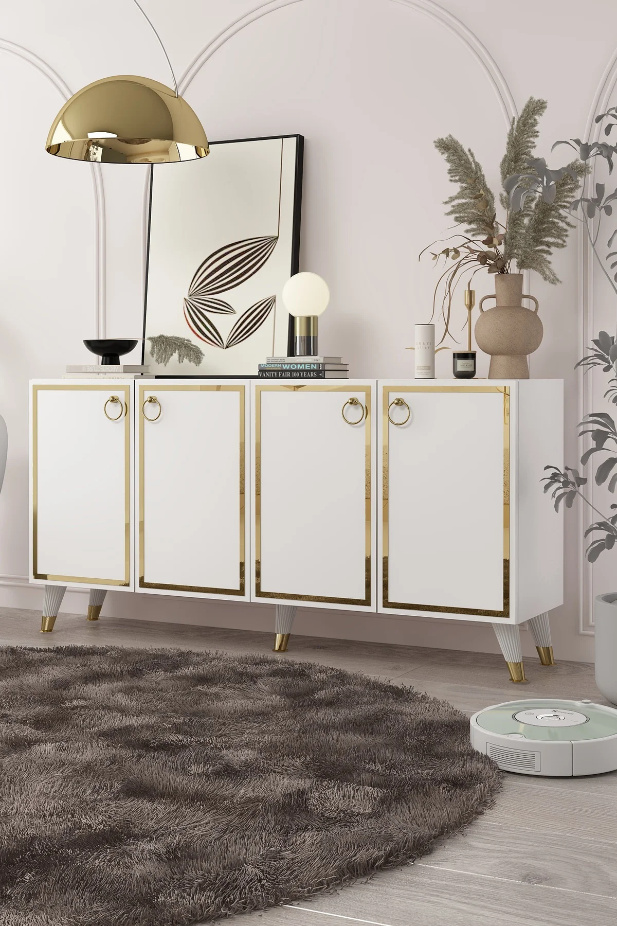 8205-1CT KB150 KONSOL, TV ÜNİTESİ BEYAZ-ALTIN