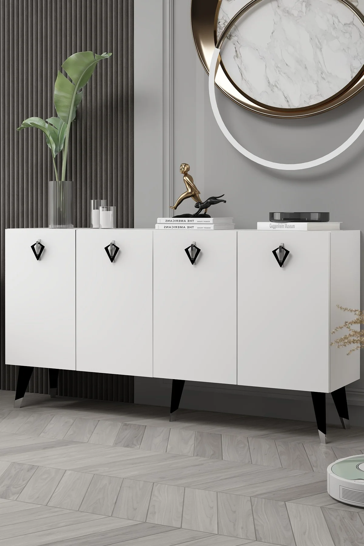 8208-32CT KB150 KONSOL, TV ÜNİTESİ BEYAZ-GÜMÜŞ-SİYAH