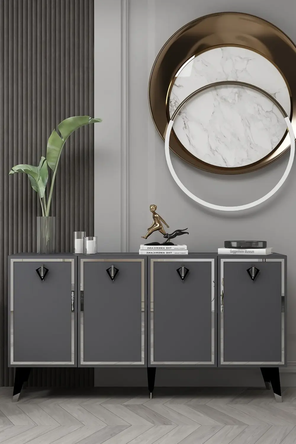 8210-32CT KB150 KONSOL, TV ÜNİTESİ ANTRASİT-GÜMÜŞ-SİYAH