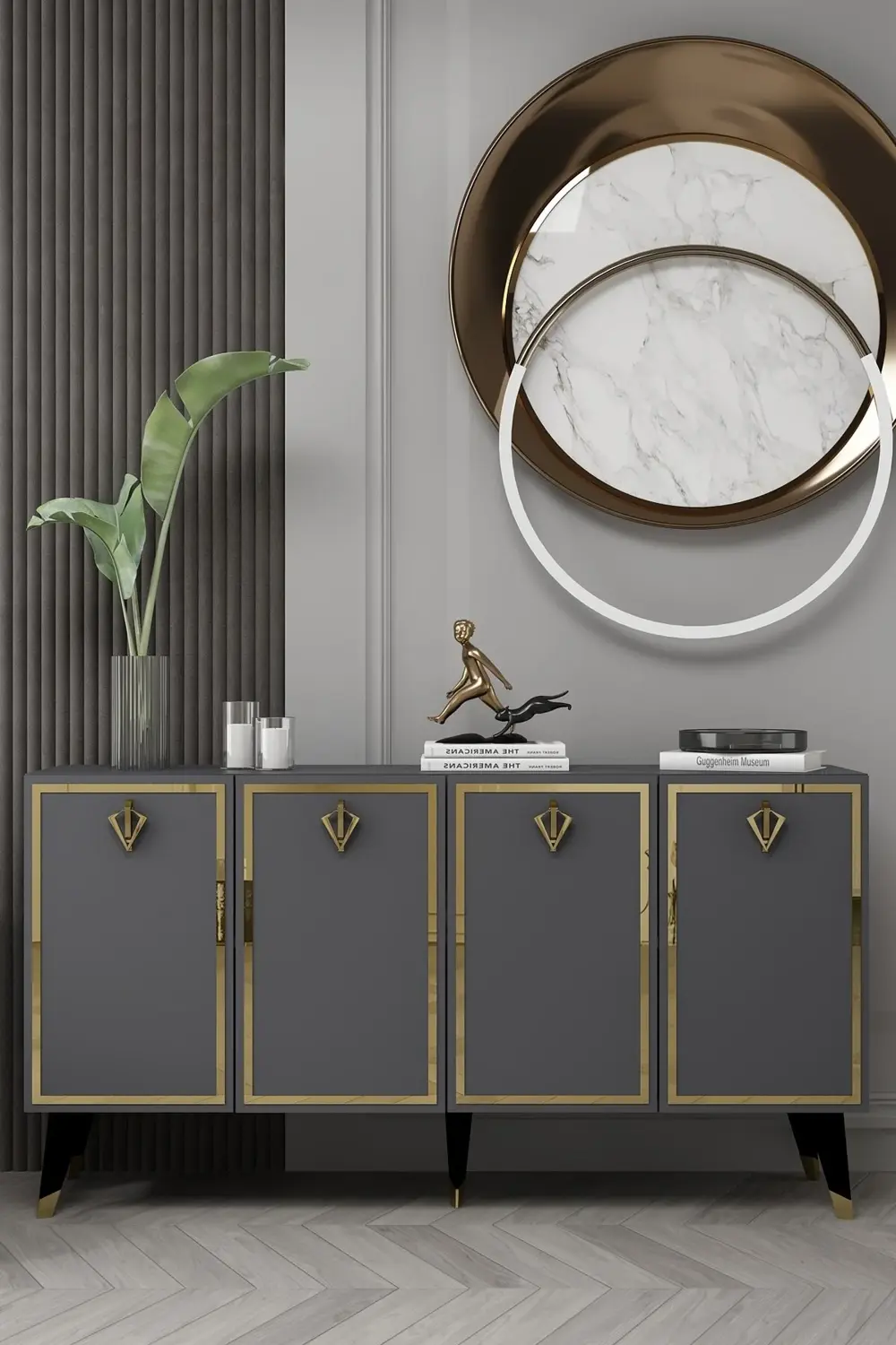 8212-32CT KB150 KONSOL, TV ÜNİTESİ ANTRASİT-ALTIN