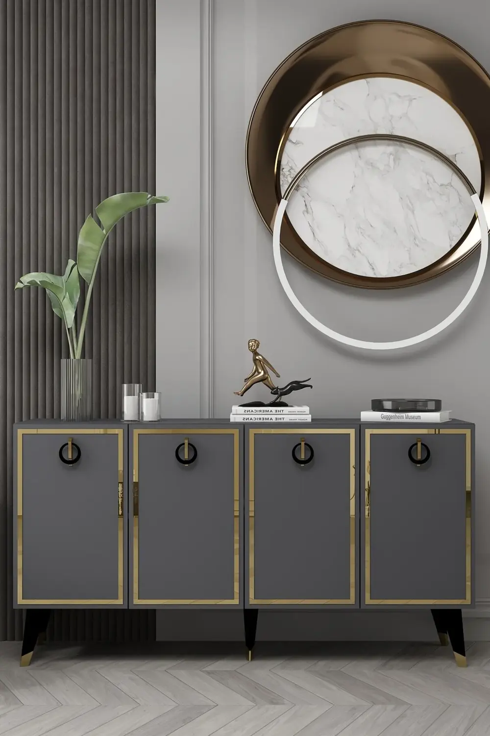 8213-32CT KB150 KONSOL, TV ÜNİTESİ ANTRASİT-ALTIN-SİYAH