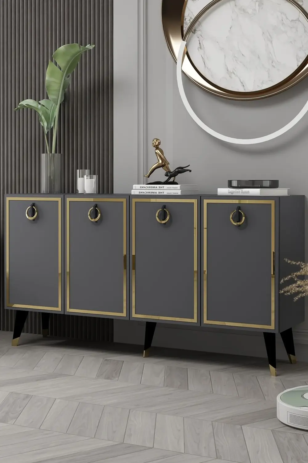 8214-32CT KB150 KONSOL, TV ÜNİTESİ ANTRASİT-SİYAH-ALTIN